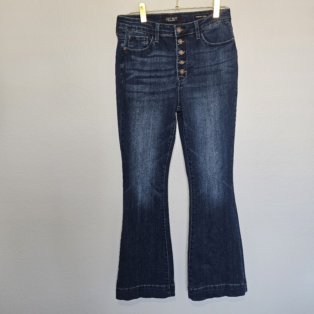 NWOT Judy Blue | Trouser Flare Button Fly Dark Denim Jeans, Womens 13/31 - Picture 6 of 9